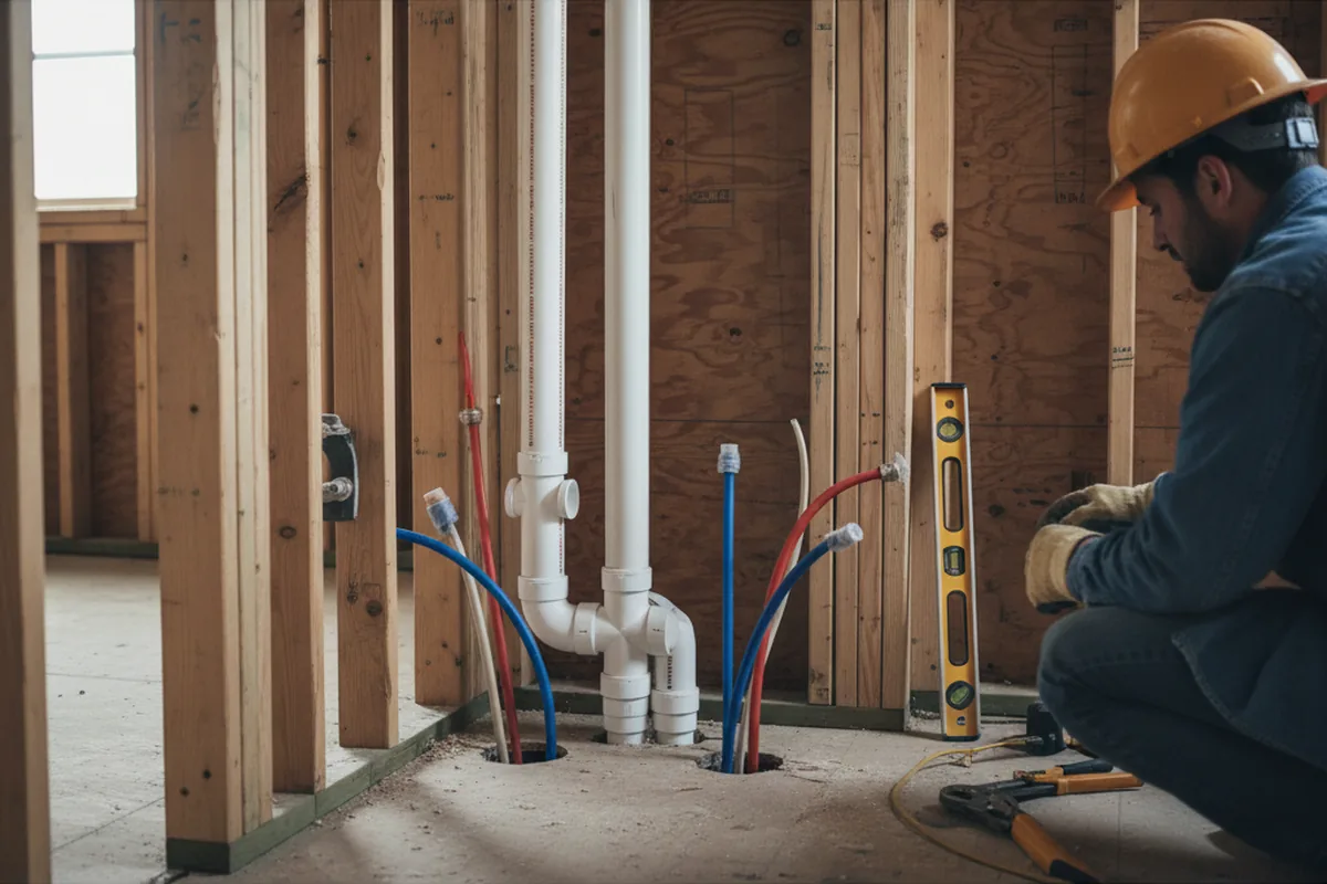 Drain and supply rough-in during Drain Cleaning in Rush