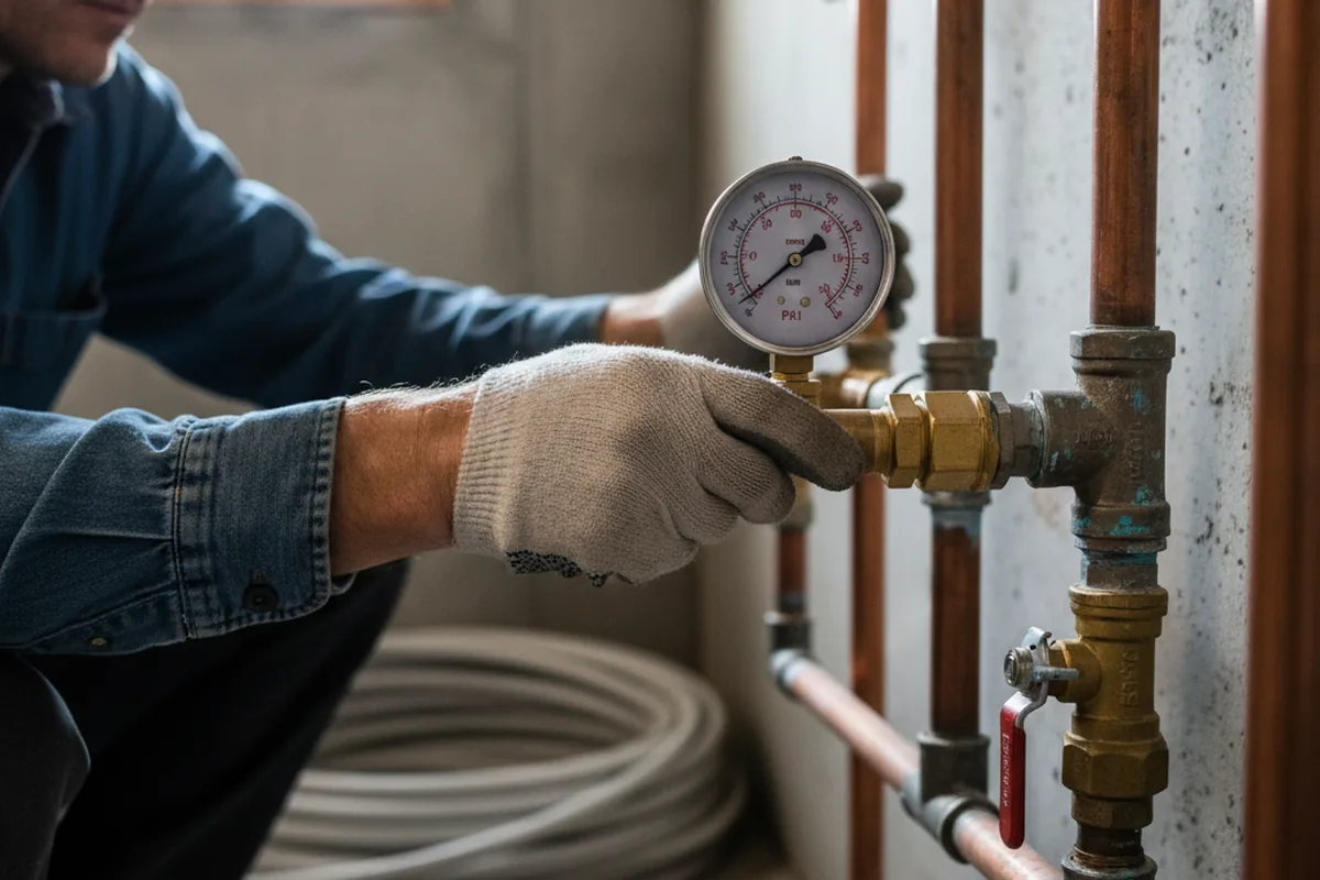 Pressure testing a repaired line during Water Line Repair in Rush